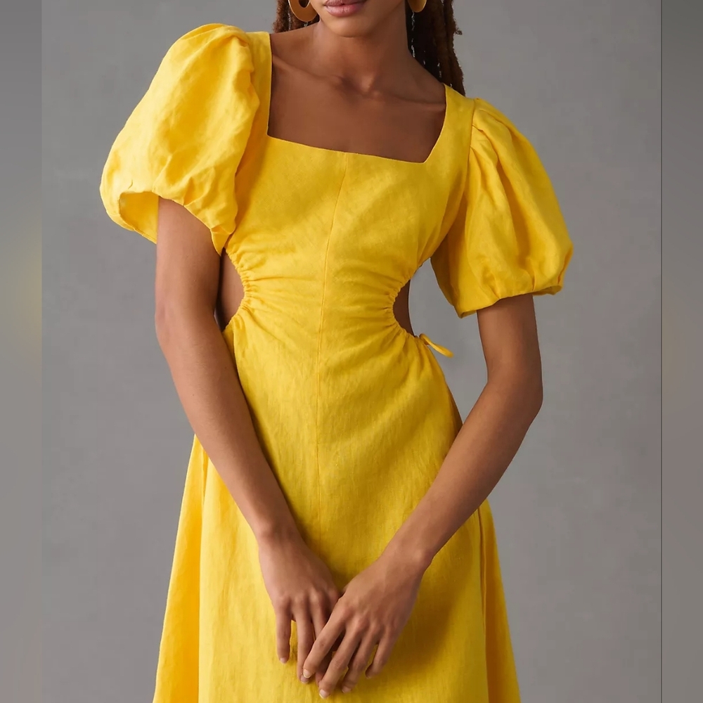 NWT FARM RIO | $220 Yellow Cutout Midi Dress - Picture 5 of 7